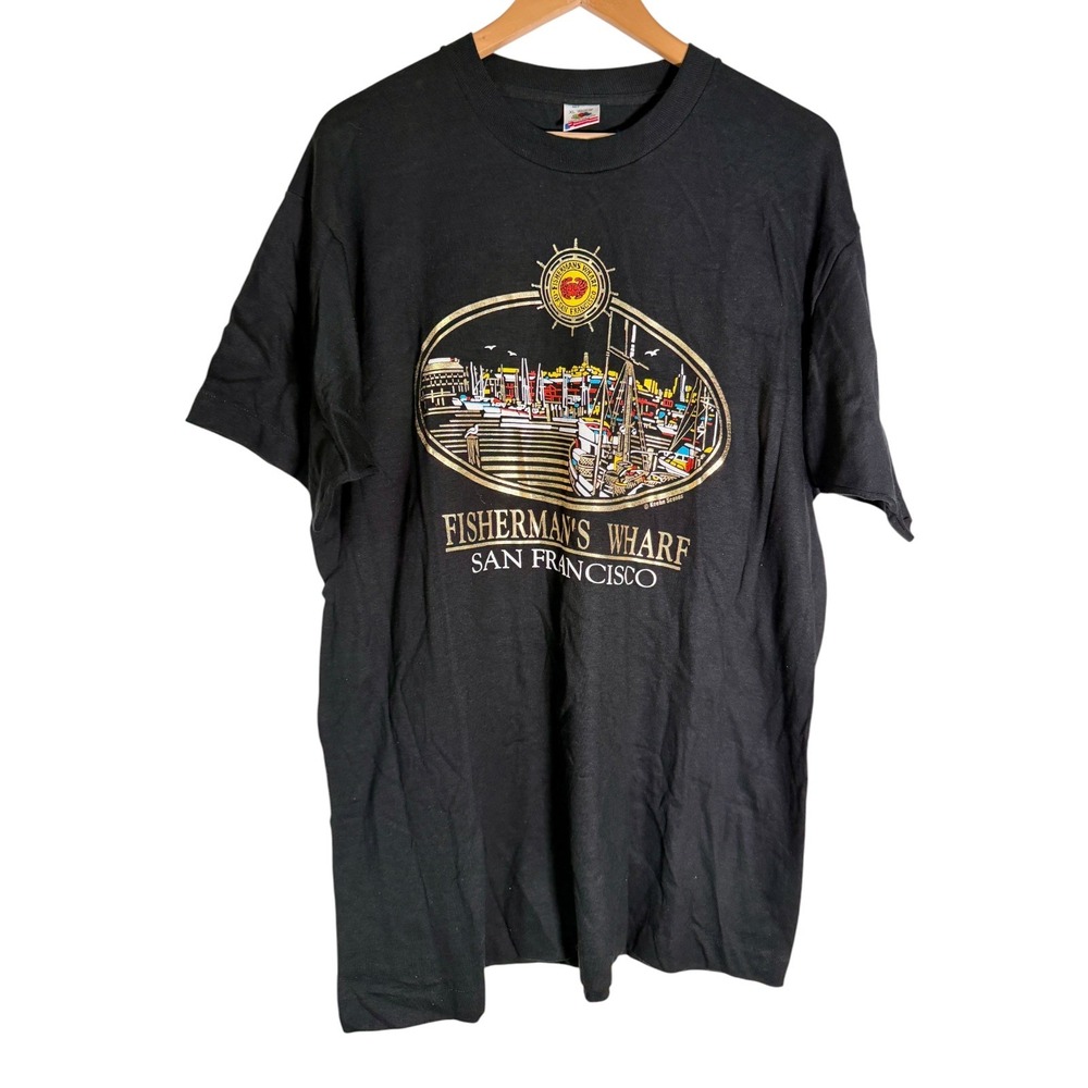 Vintage Fruit Of The Loom Men's San Francisco Fisherman's Wharf T Shirt Black XL